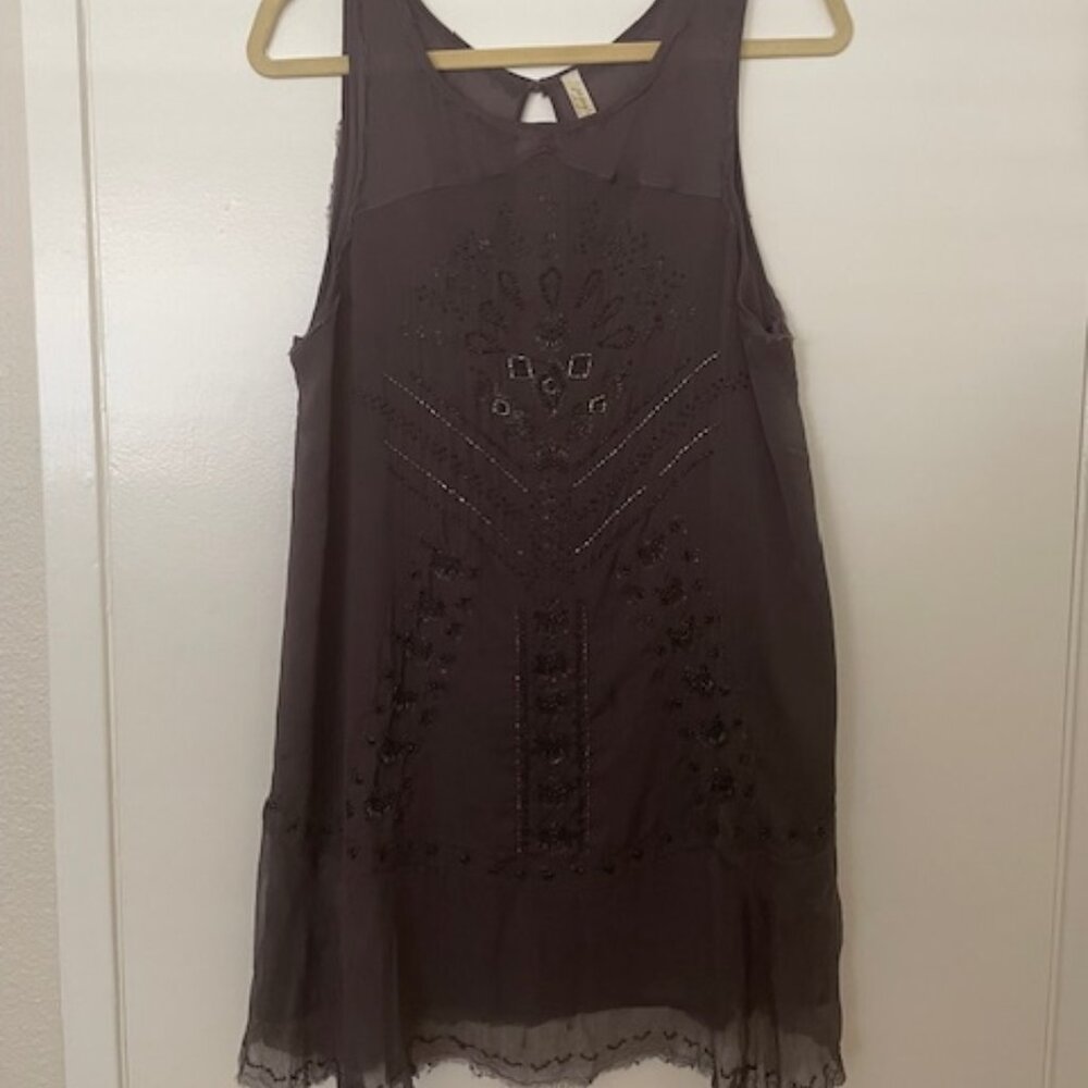 Free People Dark Gray Embroidered Mini Dress